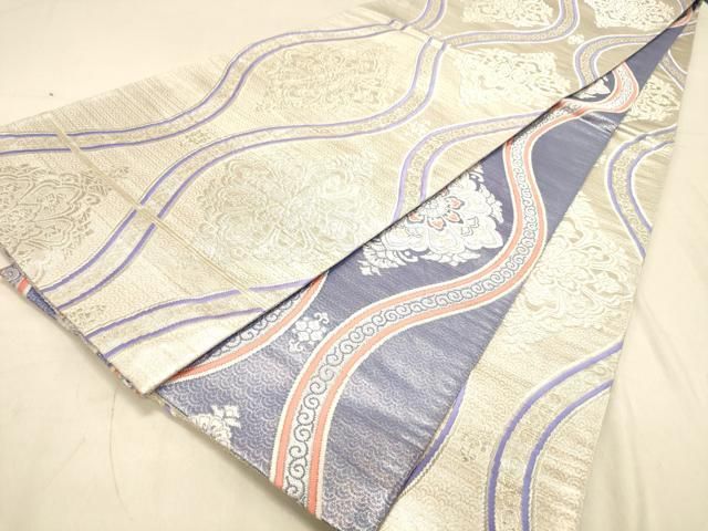 平和屋着物◎両面 全通柄袋帯 正倉院立涌花文 銀糸 正絹 逸品