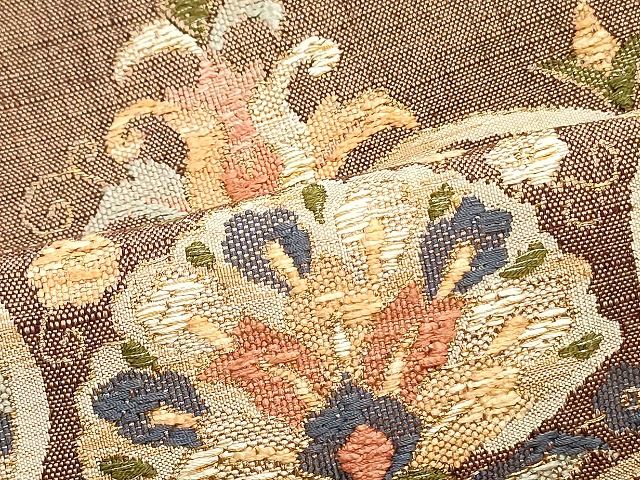 平和屋着物○八寸名古屋帯 紬地 総刺繍 更紗花唐草文 金糸 正絹 逸品