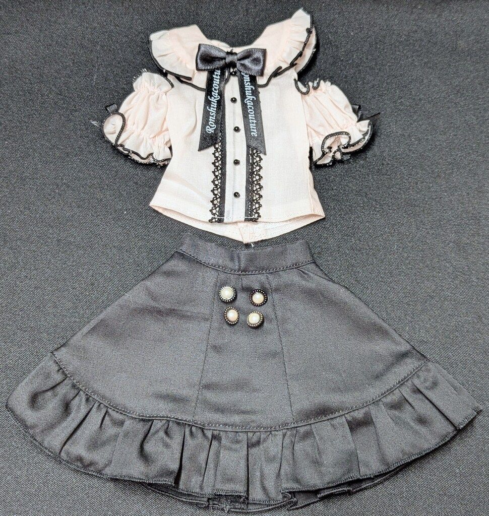 Ronshuka Couture MDD フリルブラウス-スカートセット ピンク×黒