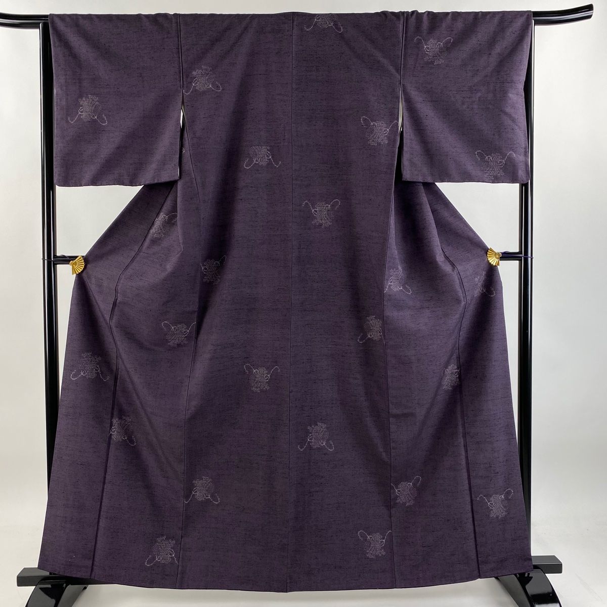 紬 身丈162.5cm 裄丈65cm M 袷 小槌 濃紫 正絹 秀品