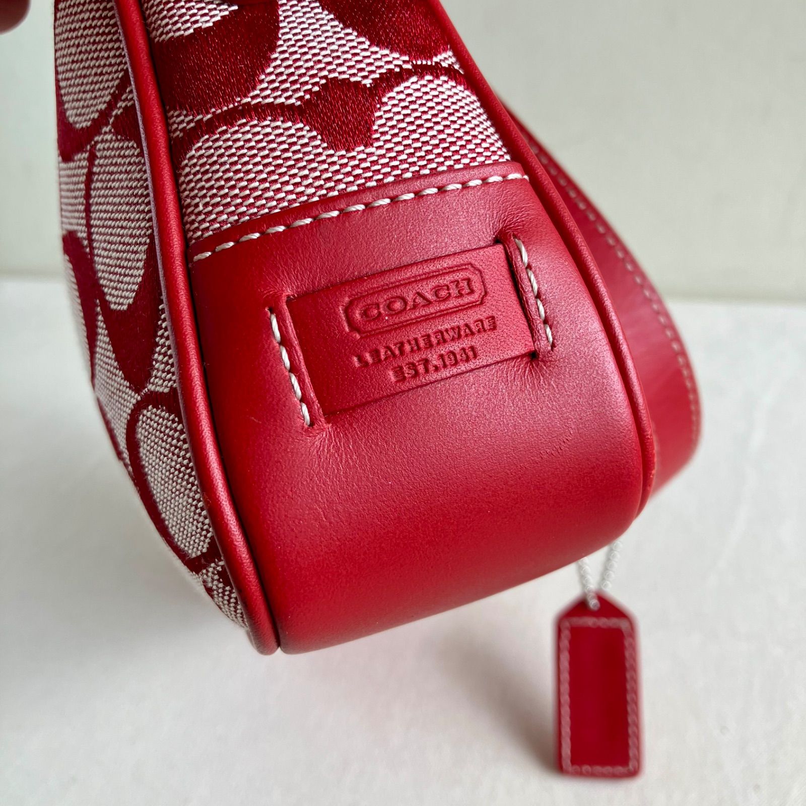 Vintage Coach Demi Mini Handbag Pouch Red Leather Jacquard