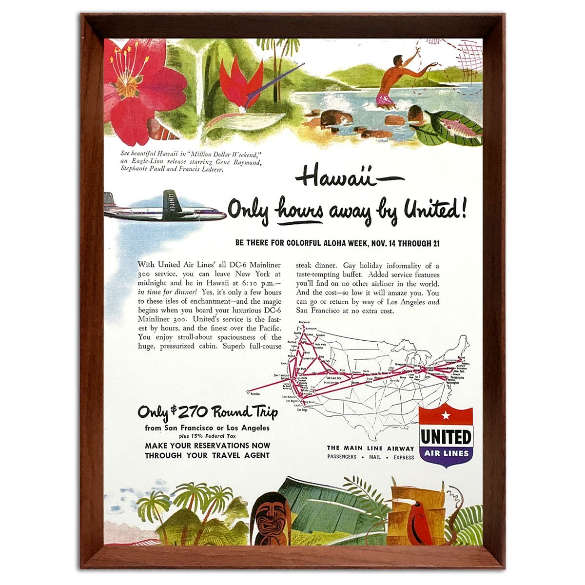ユナイテッド航空 ハワイ 1960年代 アメリカ ヴィンテージ 雑誌 広告 額付 ポスター - メルカリ