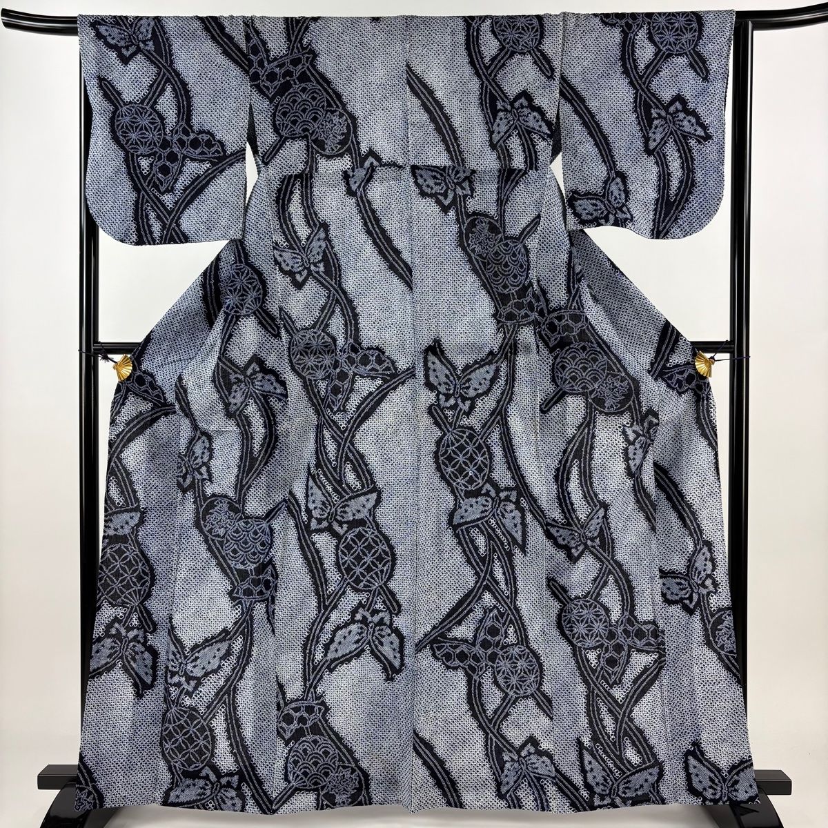 浴衣 身丈163cm 裄丈64cm M 絞り浴衣 蝶 鞠 紺色 綿 秀品