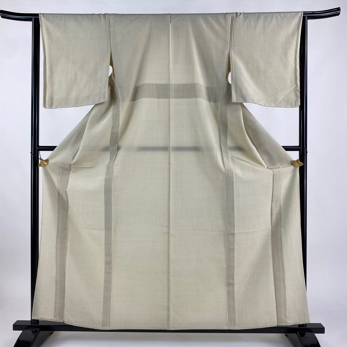 紬 身丈160cm 裄丈64cm M 単衣 蚊絣 ベージュ 正絹 秀品