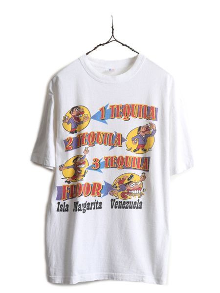 Tシャツ/カットソー(半袖/袖なし)90s テキーラ ジョーク イラスト プリント Tシャツ XL 白 キャラクター