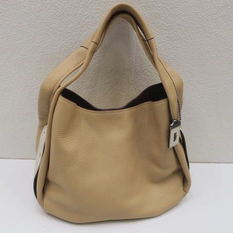 【美品】COACH コーチ 87363 バンディット ホーボー トートバッグ ペブルレザー シボ革 レザー ベージュ ホワイト ポーチ付 ブラウン