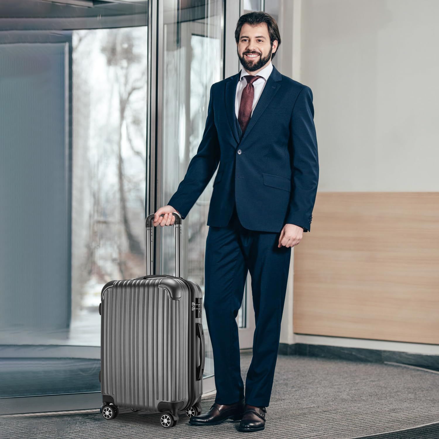 VARNIC スーツケース キャリーケース キャリーバッグ 機内持込 PC材質 耐衝撃 大型 超軽量 静音ダブルキャスター TSAロック搭載 旅行 出張 S サイズ 40.5 L 灰