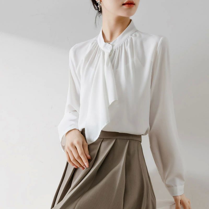 シャツ ブラウス レディース 長袖 トップス リボン ギャザー