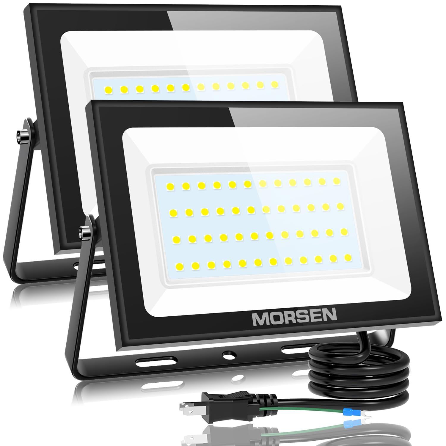 MORSEN 投光器 80W 2セット led 10000ML 6500K 薄型 100v 灯光器 作業灯 外灯 工事用ライト 屋外用 野外 防水 看板灯 集魚灯 駐車場用