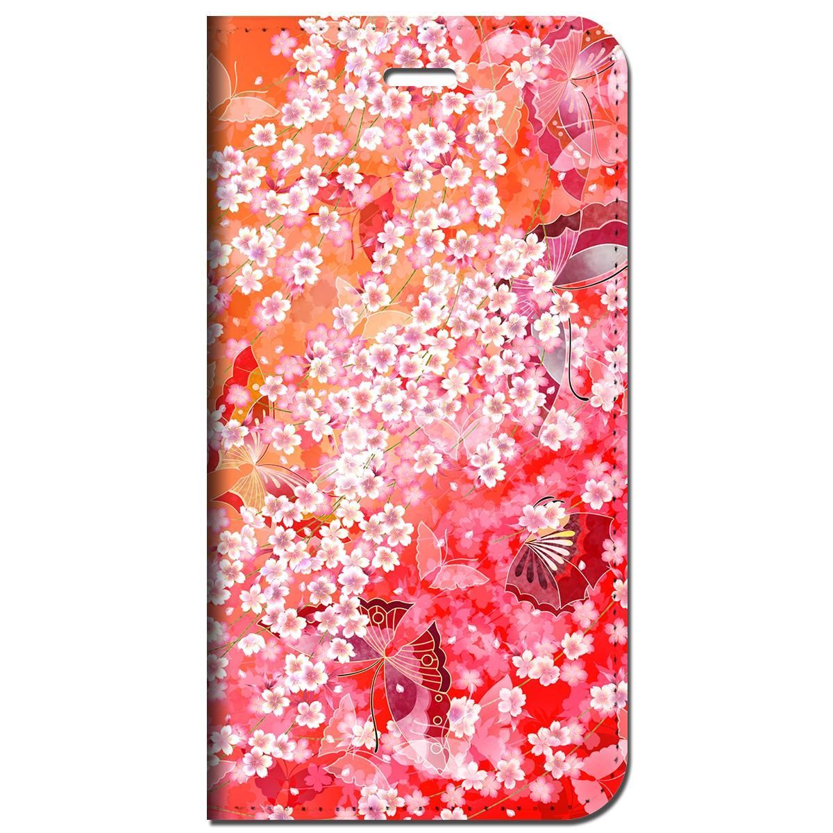 iPhone15 他 手帳型 ケース 茜蝶桜  iPhone SE 8 13 12 他 iPhone各機種対応可能 スマホケース  35