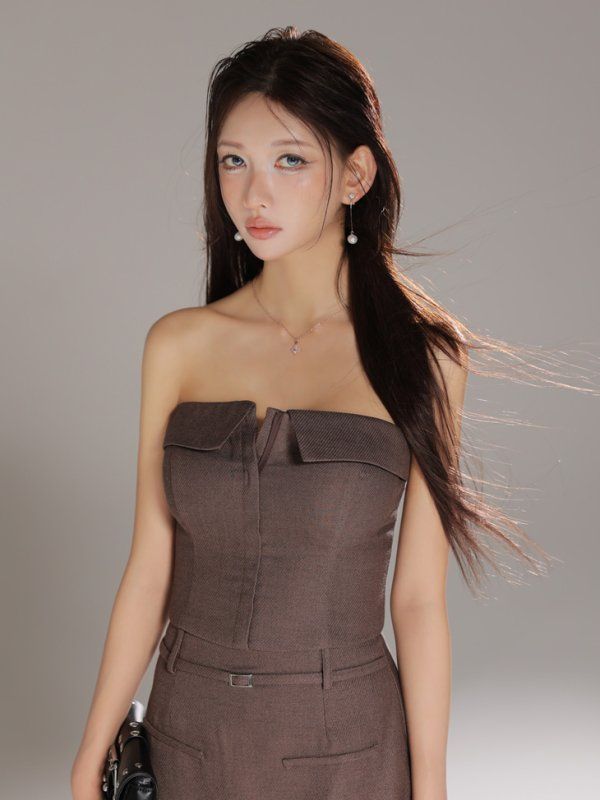 モカブラウン GL4317-MOCBR-2508 XSサイズあり Glossy グロッシー ツイル フロントファスナー セットアップ ミニドレス キャバドレス USTAUSTRALIA_COM_AU