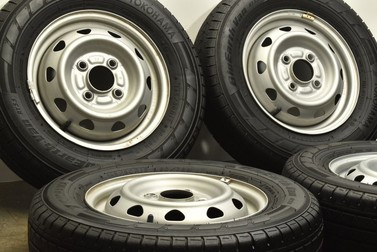 交換用に キャロウィン 12in 3.50B 45 PCD100 ヨコハマ ブルーアース-VAN RY55 145 80R12 LT N-VAN バモス クリッパー サンバー