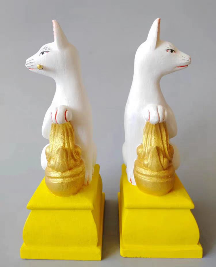 古い 土人形 お稲荷さん 一対 郷土人形 民芸 古道具 アンティーク 狐