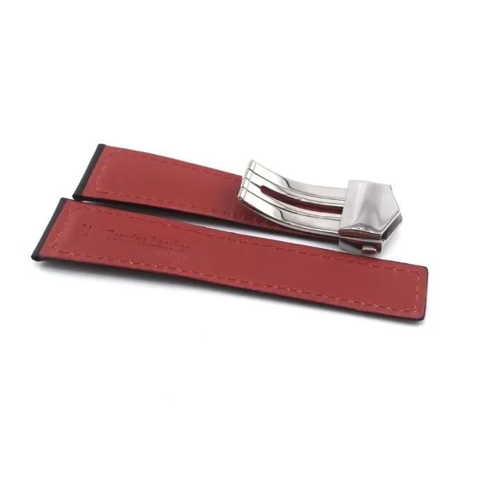 22mm 腕時計 レザー 革ベルト ブラック×レッド 黒 赤 Dバックル 【対応