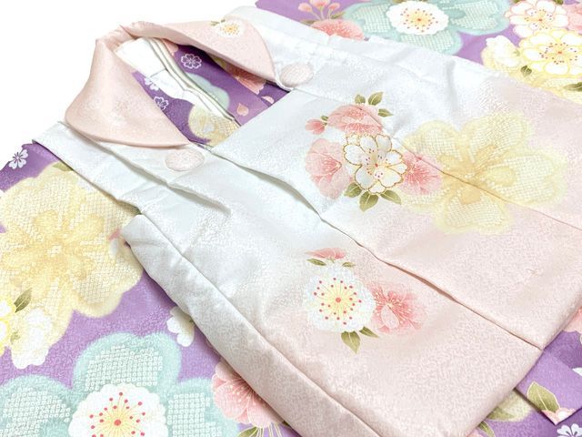 美品　花うさぎ　３歳　七五三 　女の子　ピンク 　花柄 被布　着物セット kyounokokoro-yuuka_3usagi-1