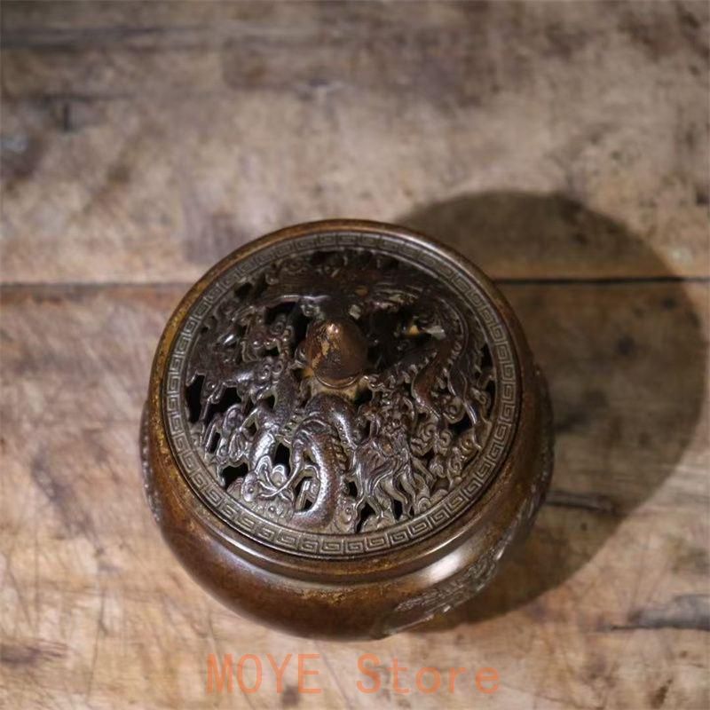 銅器 三足龍鳳薫炉 茶台薫香炉 茶道具 香道具 装飾品 工芸品 置物 銅器 三足龍鳳彫花薫炉 茶台薫香炉 茶道具 香道具 装飾