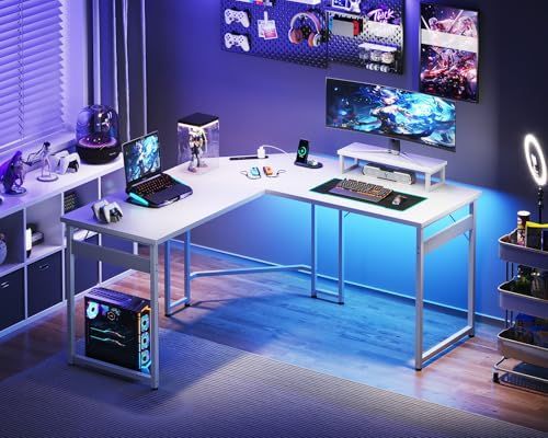 【最安値】 組立簡単 オフィスデスク 勉強机 モニター台付き pcデスク コンセント付き 在宅勤務 幅128 128 机 デスク 学習机 ゲーミングデスク L字型 パソコンデスク カーボンホワイト l字デスク AODK