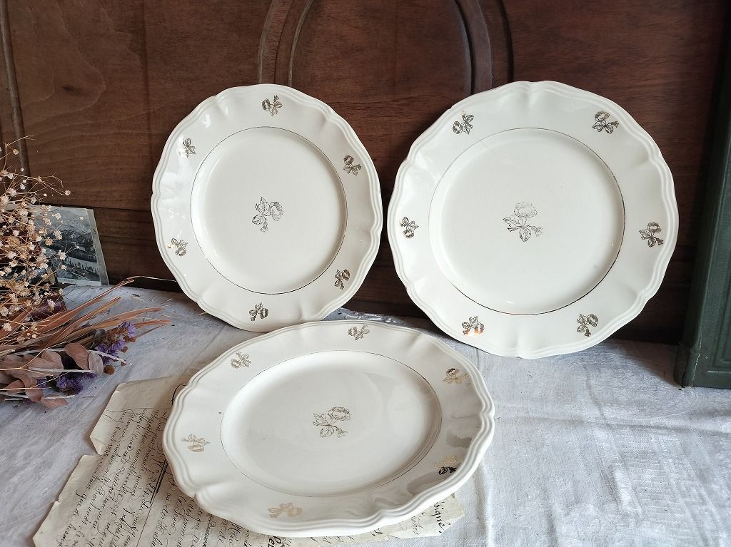 サルグミンヌ 花リム 大皿 アンティークプレート フランス