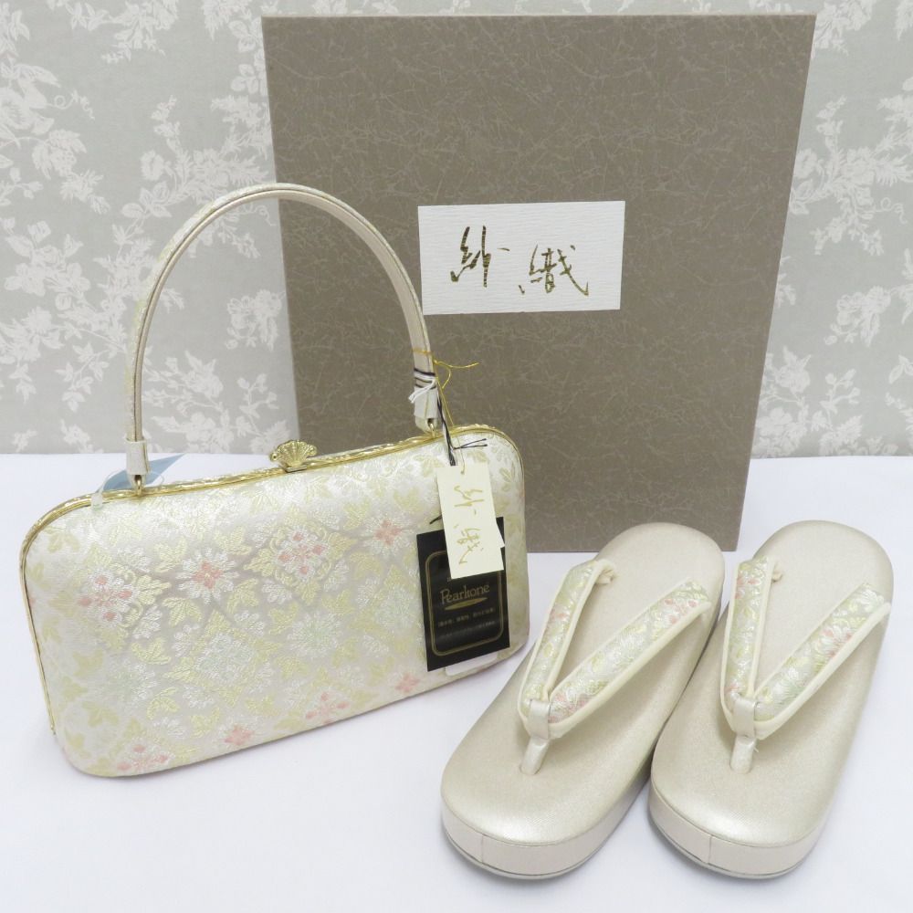 草履 バッグセット 沙織 華紋 シャンパンゴールド ピンク ミントグリーン パールトーン加工 Lサイズ 25cm 留袖 訪問着 フォーマル