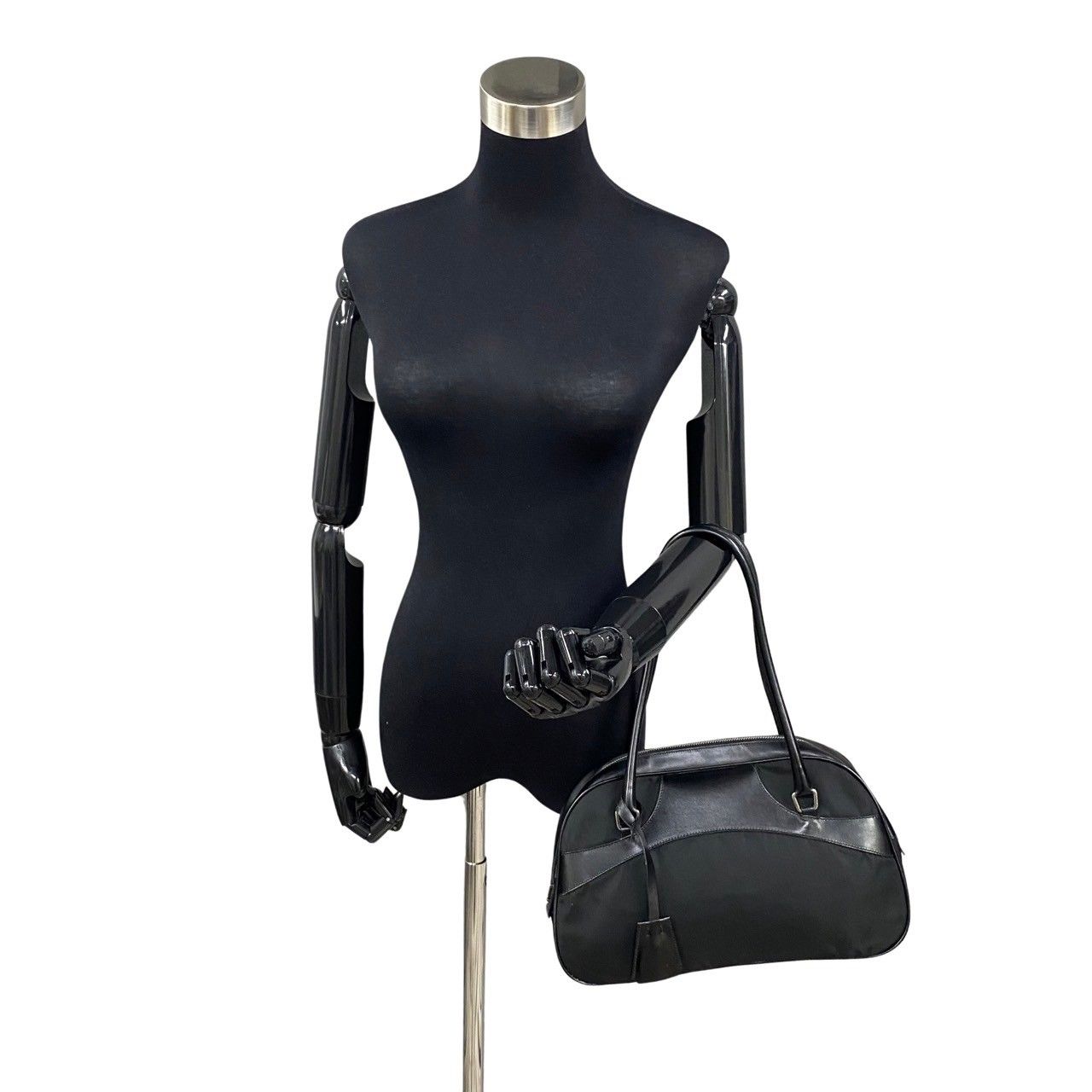 プラダ ナイロン ハンドバッグ トートバッグ ブラック プラハンドル 三角 極 美品 保存袋付 PRADA プラダ 三角ロゴ 金具 レザー ナイロン