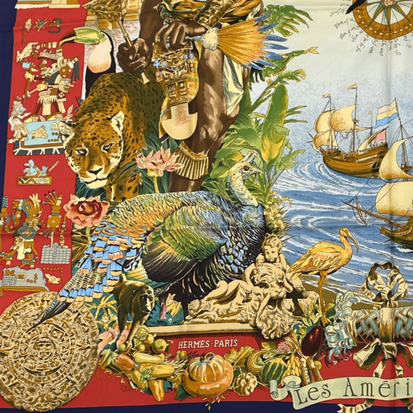 極美品 HERMES エルメス カレ90 スカーフ Les Ameriques 極美品 HERMES エルメス カレ90 スカーフ Les Ameriques