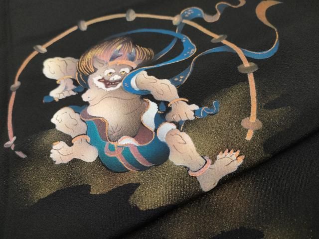 平和屋本店□極上 訪問着 手描き 雷神 黒地 金彩 逸品 CYAA3814s5