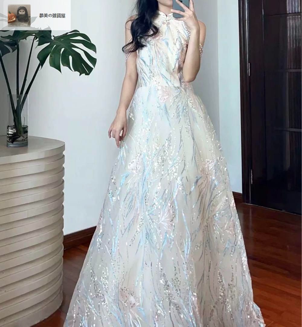 最大90％オフ／FINALセール！ レディースファッション オシャレなデザインのビジューにスパンコール付き ロングドレス 確かな品質。必見！