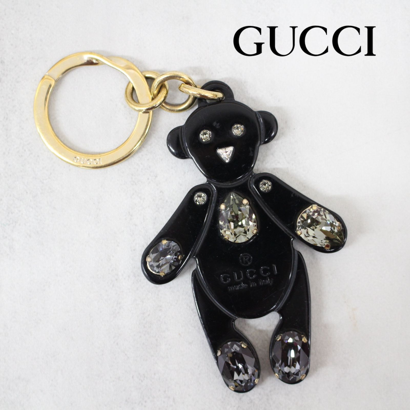 S448)GUCCI くま キーホルダー クリスタル ビジュー ブラック 黒 