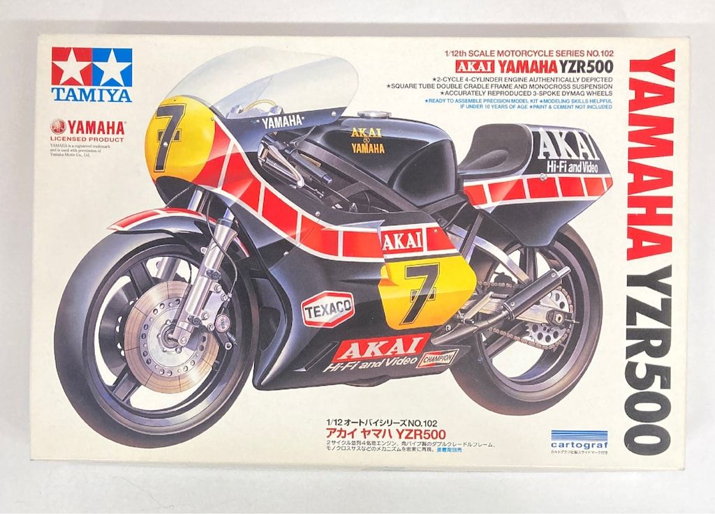 限定品 タミヤ 1/12 ヤマハYZR500 w/カルトグラフデカール 絶版、未組立】 タミヤ1/12 AKAI YAMAHA YZR500 カルトグラフデカール