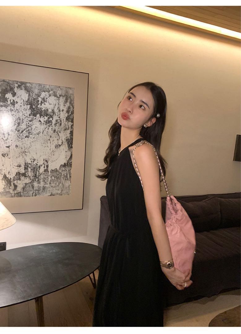 春のフレンチ風ホルターロングワンピース モテ服高見えデートにも最適