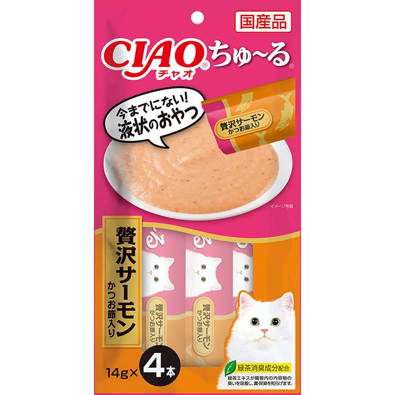 同梱不可 48個セット いなばペットフード CIAOちゅ～る贅沢サーモンかつお節入り14g×4本
