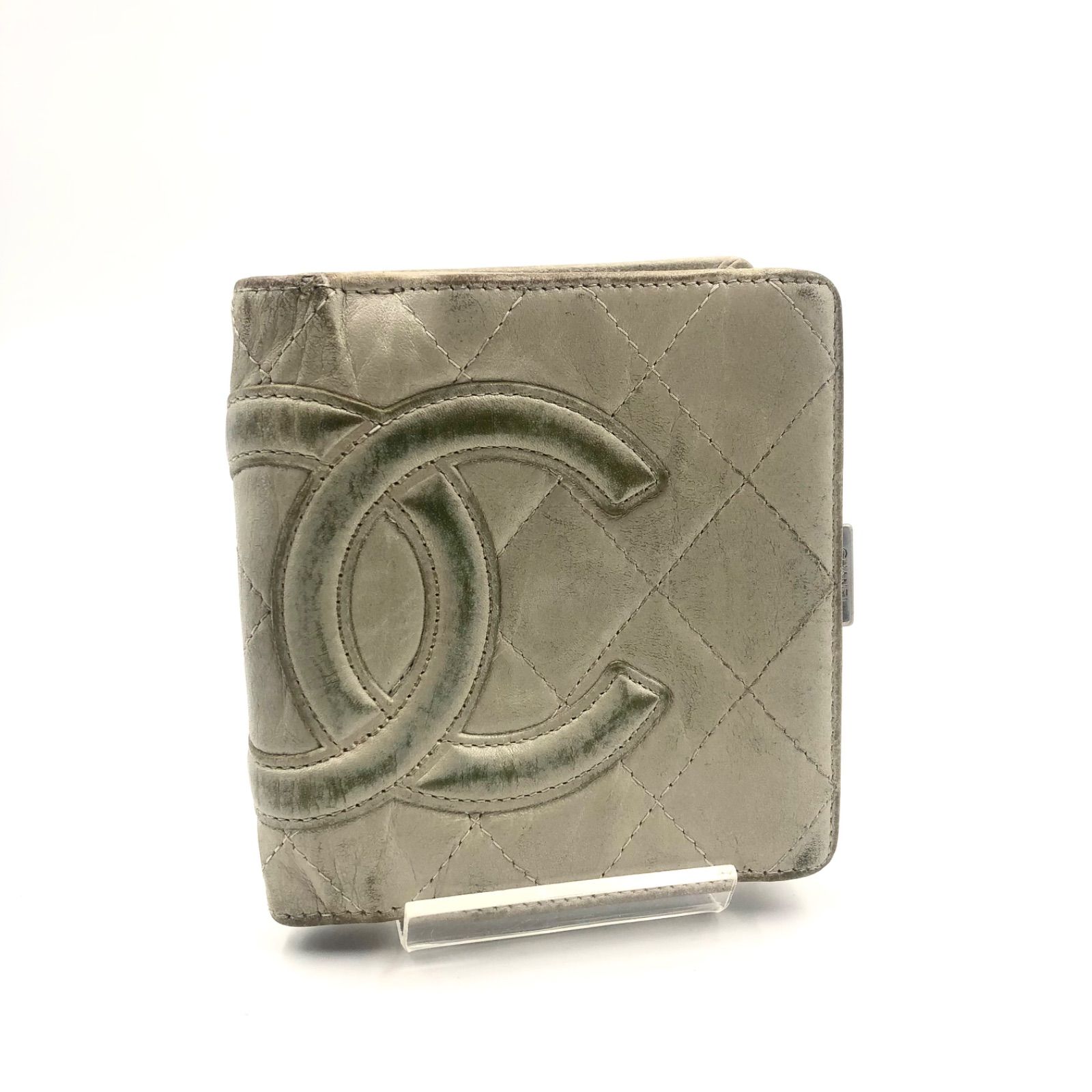CHANEL シャネル カンボンライン 二つ折り財布 がま口 マトラッセ ココマーク レザー 本革 シャンパンゴールド シルバー金具 フランス製 シリアルシールあり 11番代 レディース