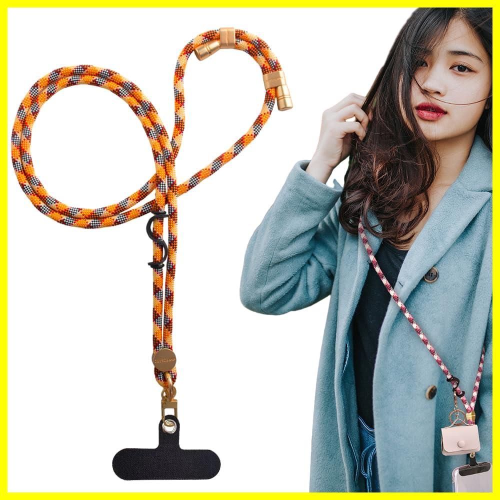 【人気商品】ショルダーストラップ【6色紐編み・絶妙な模様】携帯ストラップ 長さ150cmの自由調節 太さ7mm 両方向調整 亜鉛合金の金具 スマホストラップ 耐衝撃 丈夫 斜め掛け 掛けストラッ