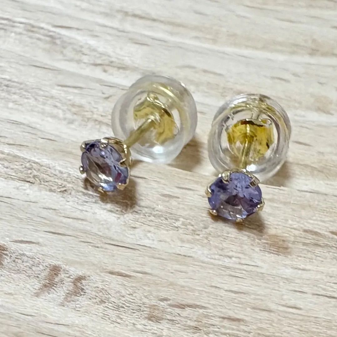K18 天然タンザナイト ピアス 小粒 華奢 上品デザイン 18金