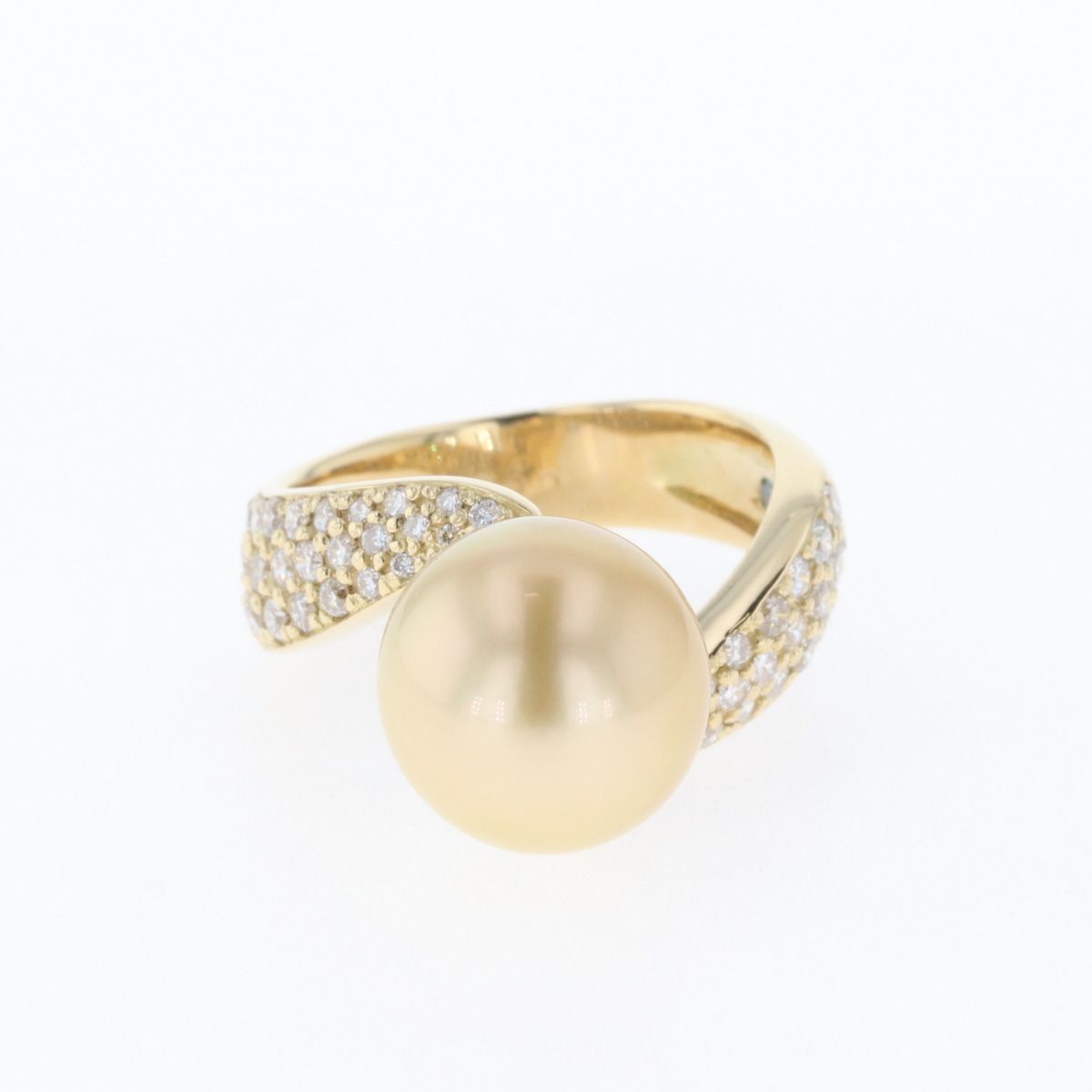 パール デザインリング K18 イエローゴールド 指輪 メレダイヤ 真珠