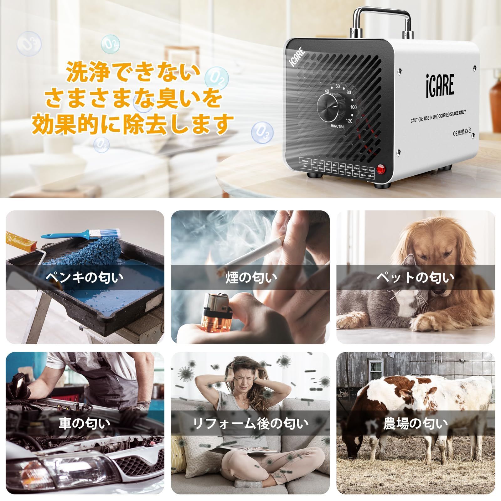 ✨日本正規認証品✨オゾン発生器 空気清浄機 60000mg 最大300㎡対応 Amazon | SEASAND オゾン発生器 脱臭器 オゾン水生成器 小型