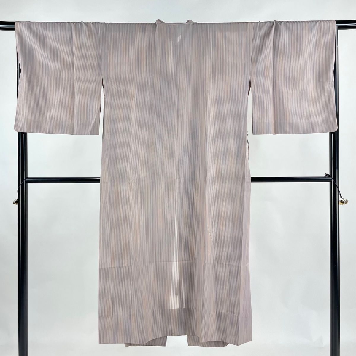 道中着 身丈131cm 裄丈67.5cm L 和装コート 縦縞 灰紫 正絹 名品