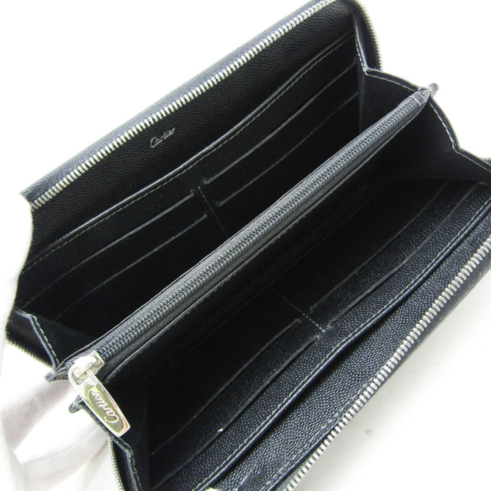 Cartier 二つ折り 長財布 サントス 黒 レザー メンズ ブラック　美品 カルティエ(Cartier) サントス ドゥ カルティエ メンズ レザー