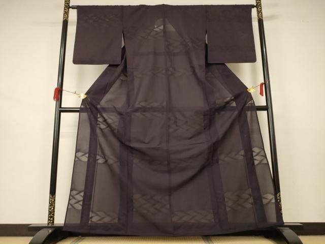 平和屋着物＊夏物 色無地 絽 紫黒色 正絹 AABA9426jd