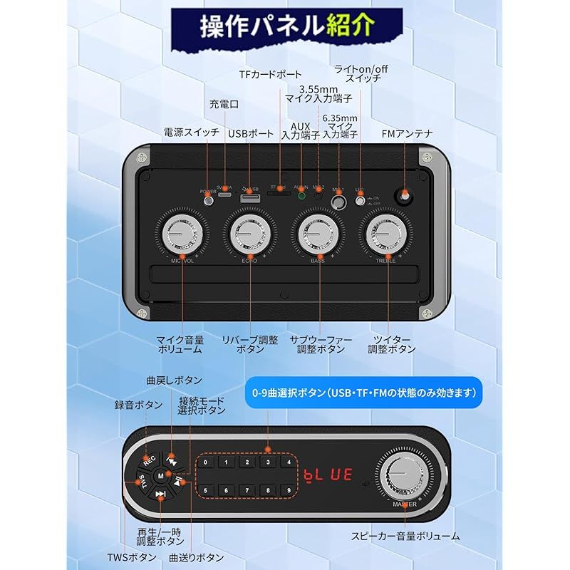 JYX スピーカーセット 拡声器 ワイヤレスマイク２本 Bluetooth 5.0対応 高低音強化機能搭載 充電式 ポータブル ホームパーティー、カラオケ、街頭スピーチ、会議 、学校行事、セミナー、室外、防災、路上ライブ、イベントなどに適用 0