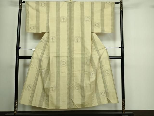 平和屋着物▽上質な紬 単衣 吉祥花唐草文 正絹 逸品 BAAS9215ow