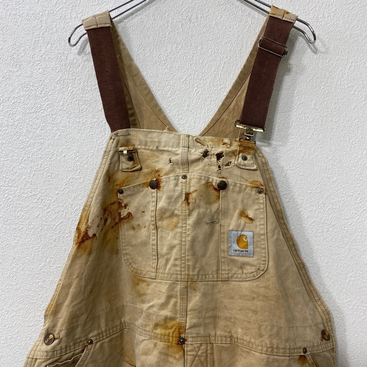 carhartt オーバーオール ダブルニー W44 L34 ブラウン usa製
