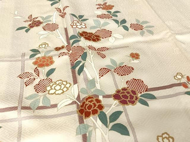 平和屋着物○十日町老舗ブランド 吉澤友禅 吾妻徳穂 訪問着 草花文  