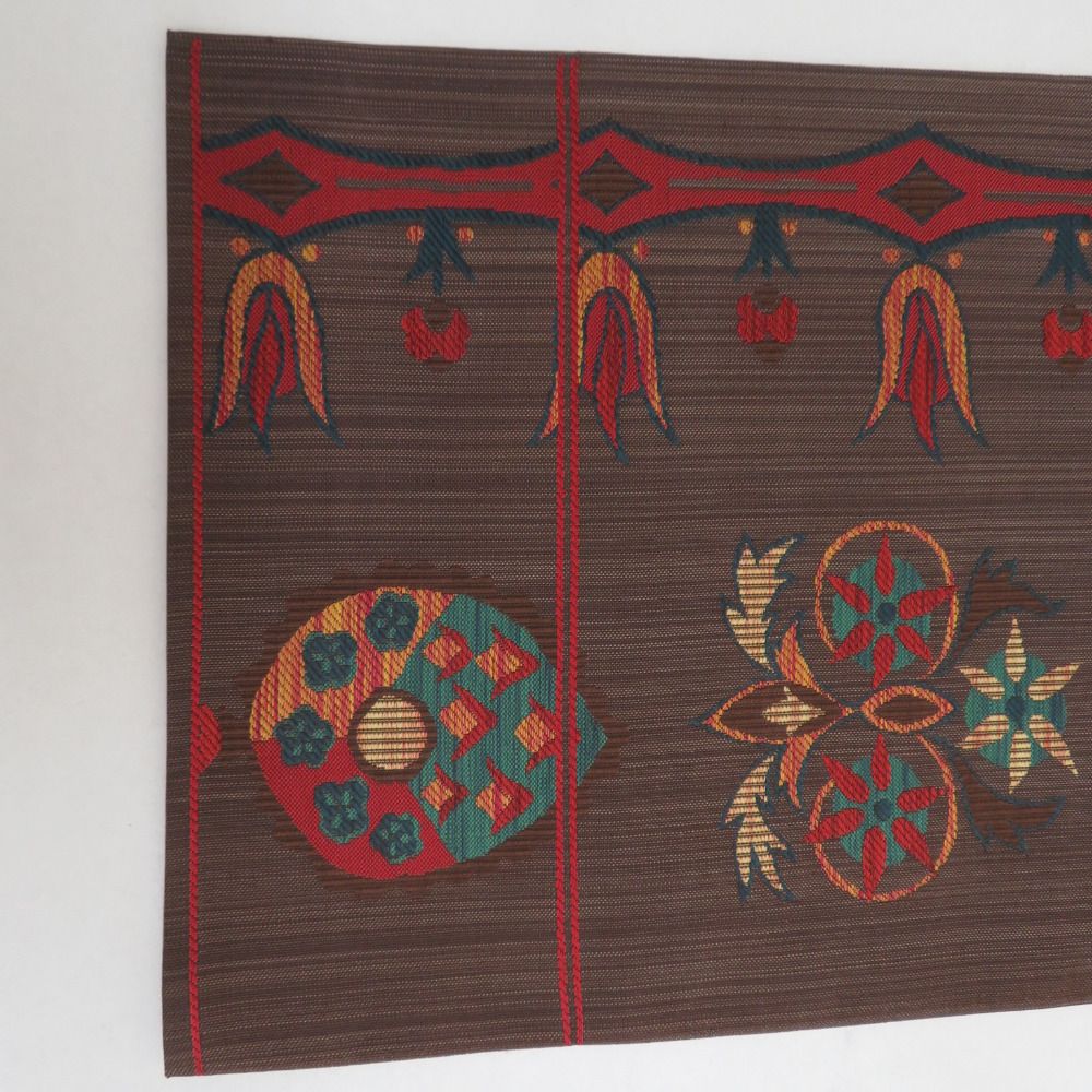 袋帯 洒落袋帯 正絹 茶色ｘ赤色ｘ多色 エスニック調 草花模様 六通柄 六通柄 長さ432cm NEXPOTALLINN_EU