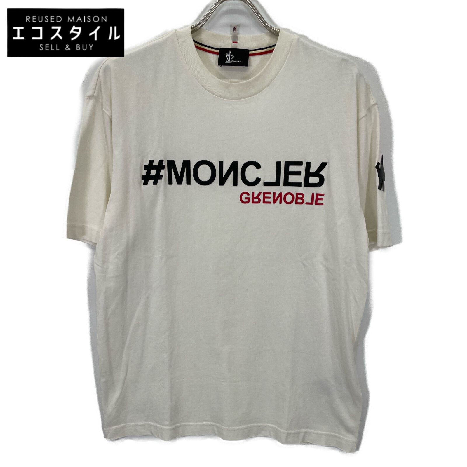 MONCLER モンクレール GRENOBLE 22年製 T-SHIRT MANICA CORTA ﾎﾜｲﾄ ﾗﾊﾞｰﾛｺﾞ ｸﾙｰﾈｯｸ ｼｮｰﾄｽﾘｰﾌﾞｶｯﾄｿｰ S