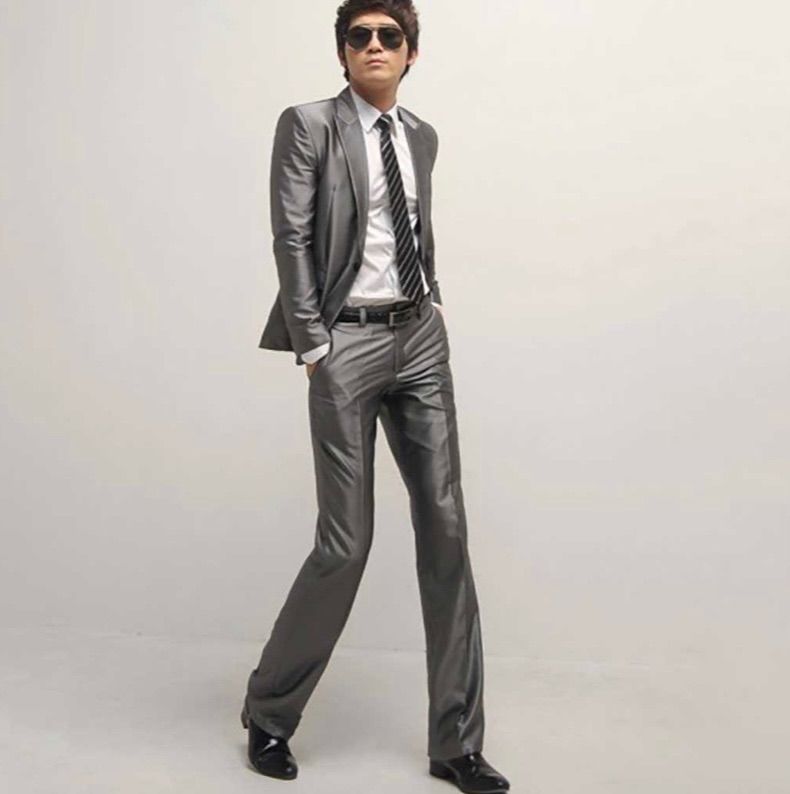 スーツ メンズ 3点セット グレー ジャケット ズボン ネクタイ 光沢