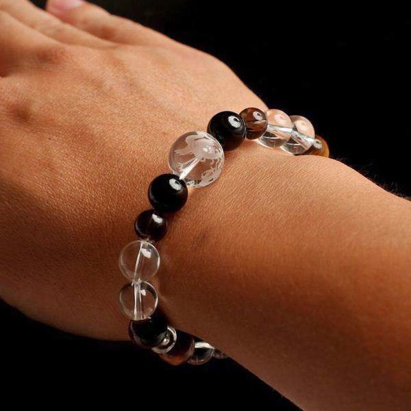 ★特売品★【水晶さざれ✴お香コーンタイプ】♥ タイガーアイと大玉四神クリスタルのブレスレット/水晶/タイガー