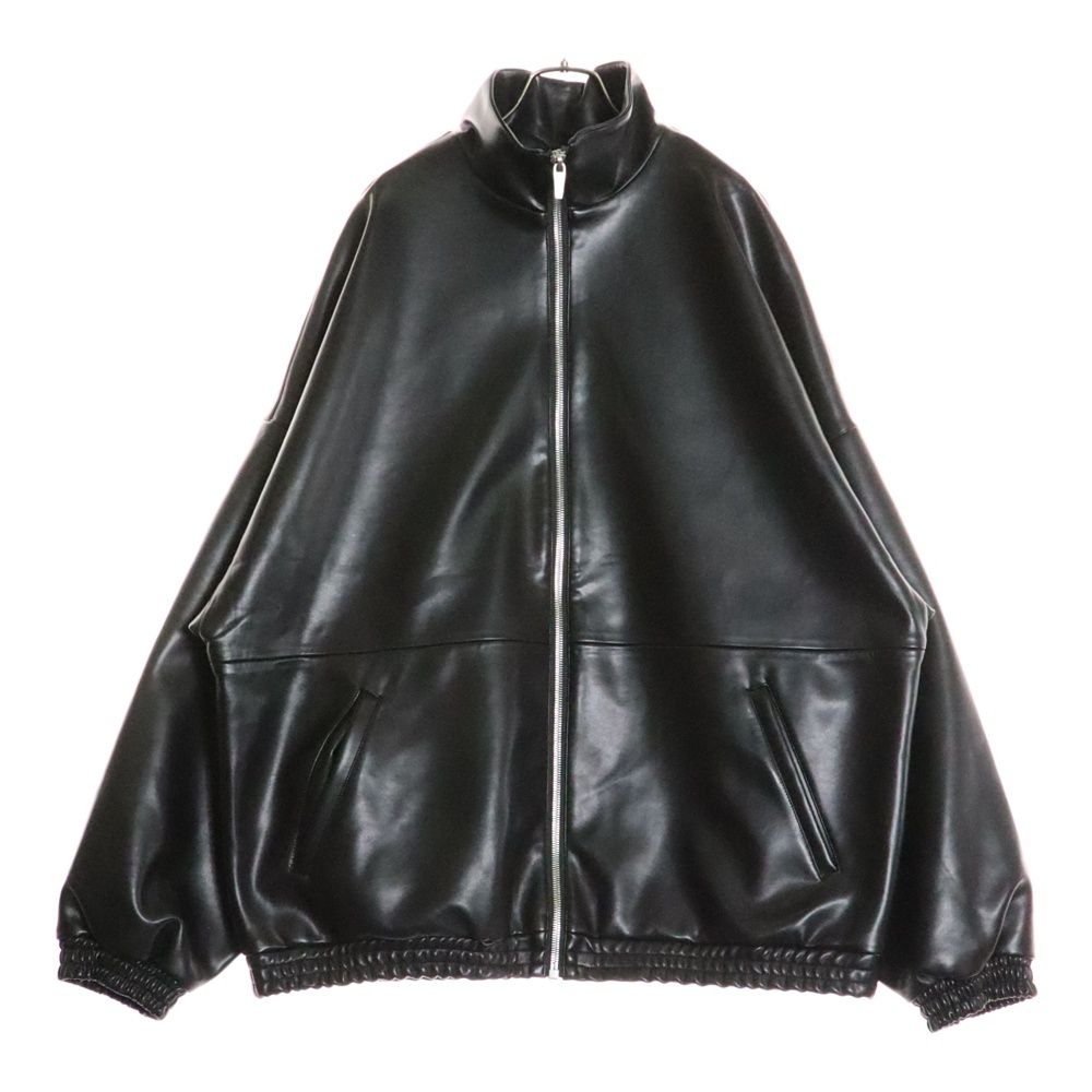 NO BRAND ノーブランド LEATHER TRACK JACKET レザートラックジャケット ハイネックジップアップブルゾン ブラック