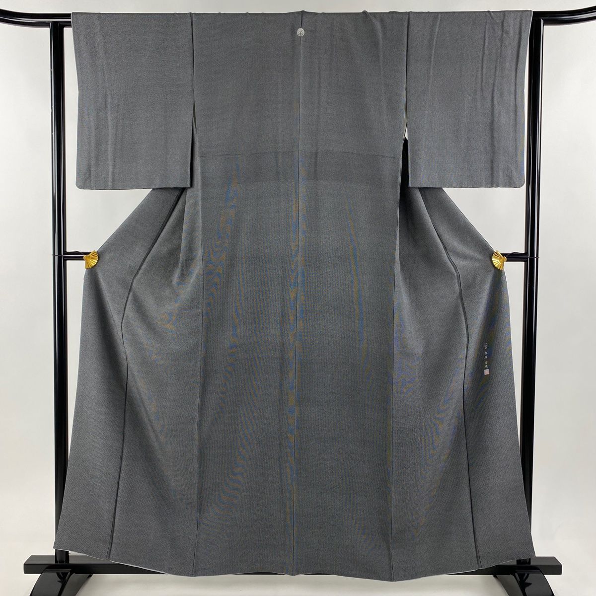 江戸小紋 身丈158.5cm 裄丈61cm S 袷 落款 行儀 黒灰 正絹 名品 一つ紋