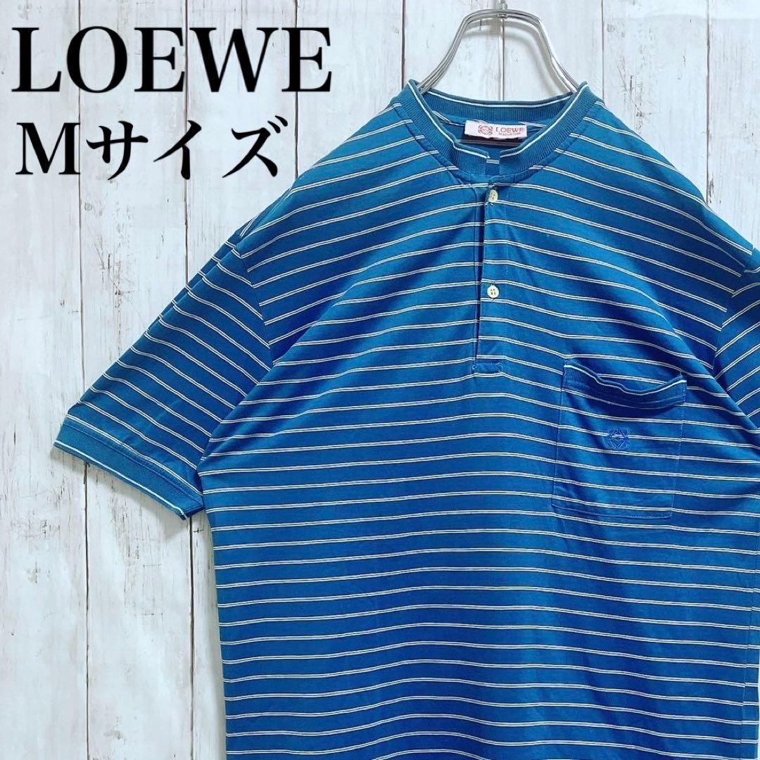 ロエベ 半袖ポロシャツ Tシャツ ヘンリーネック スタンドカラー ボーダー used in Japan